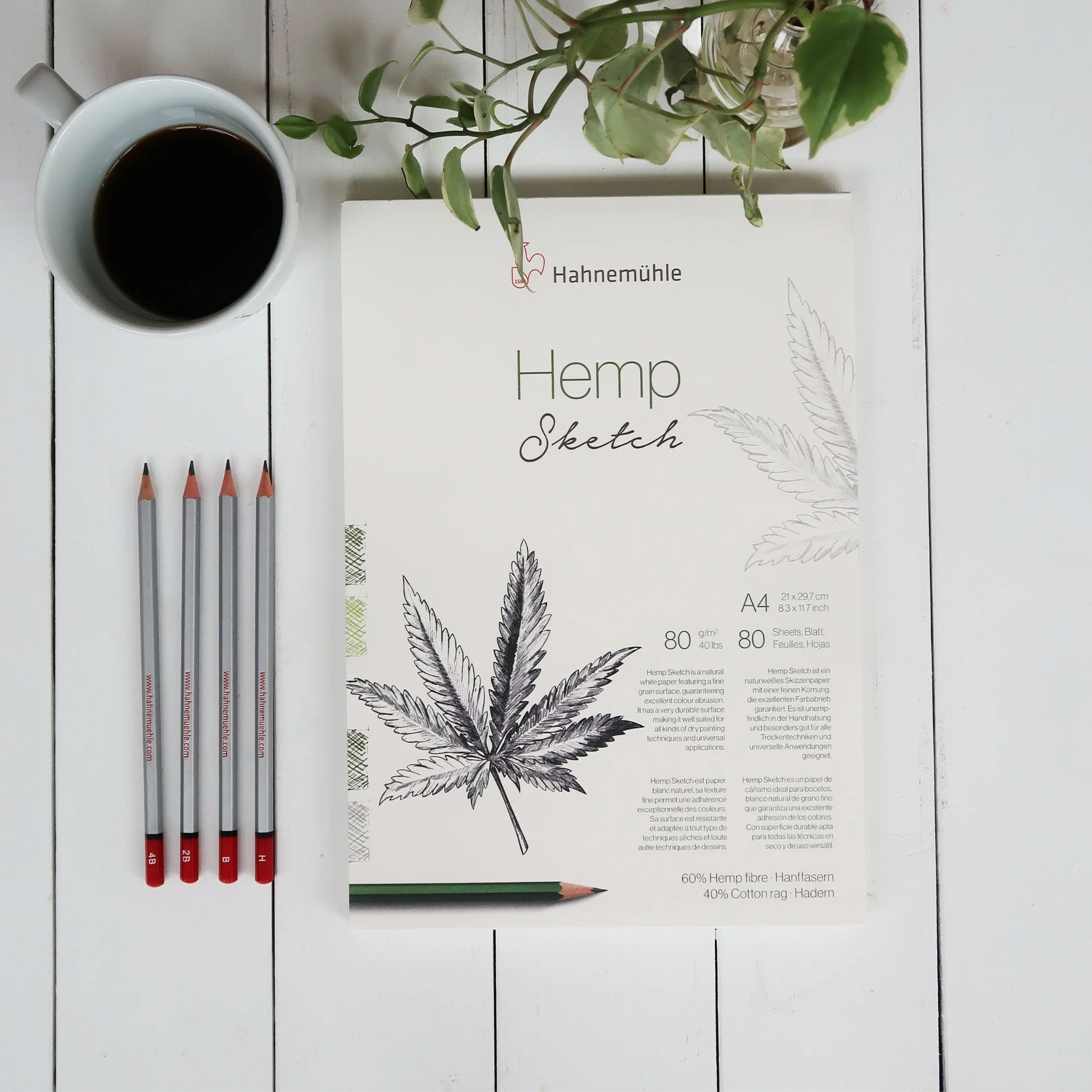 hemp sketch, A4 notebook, cannabis leaf, eco paper, pencil set