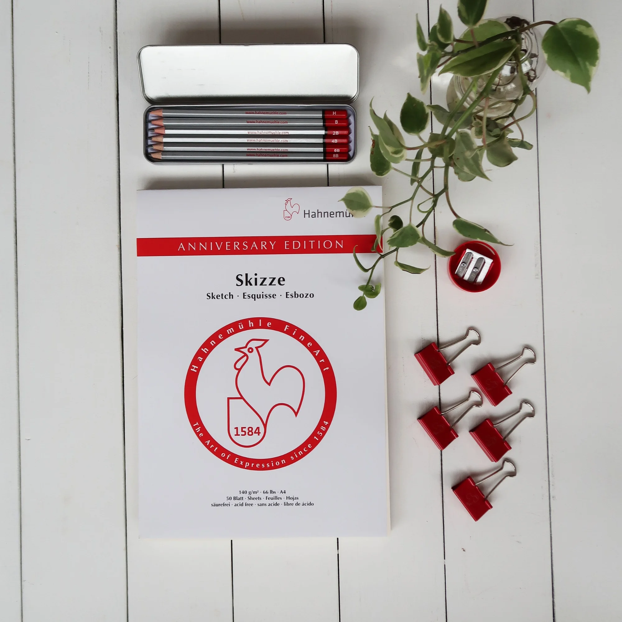 sketchbook, notebook, rooster logo, red edition, pencil set