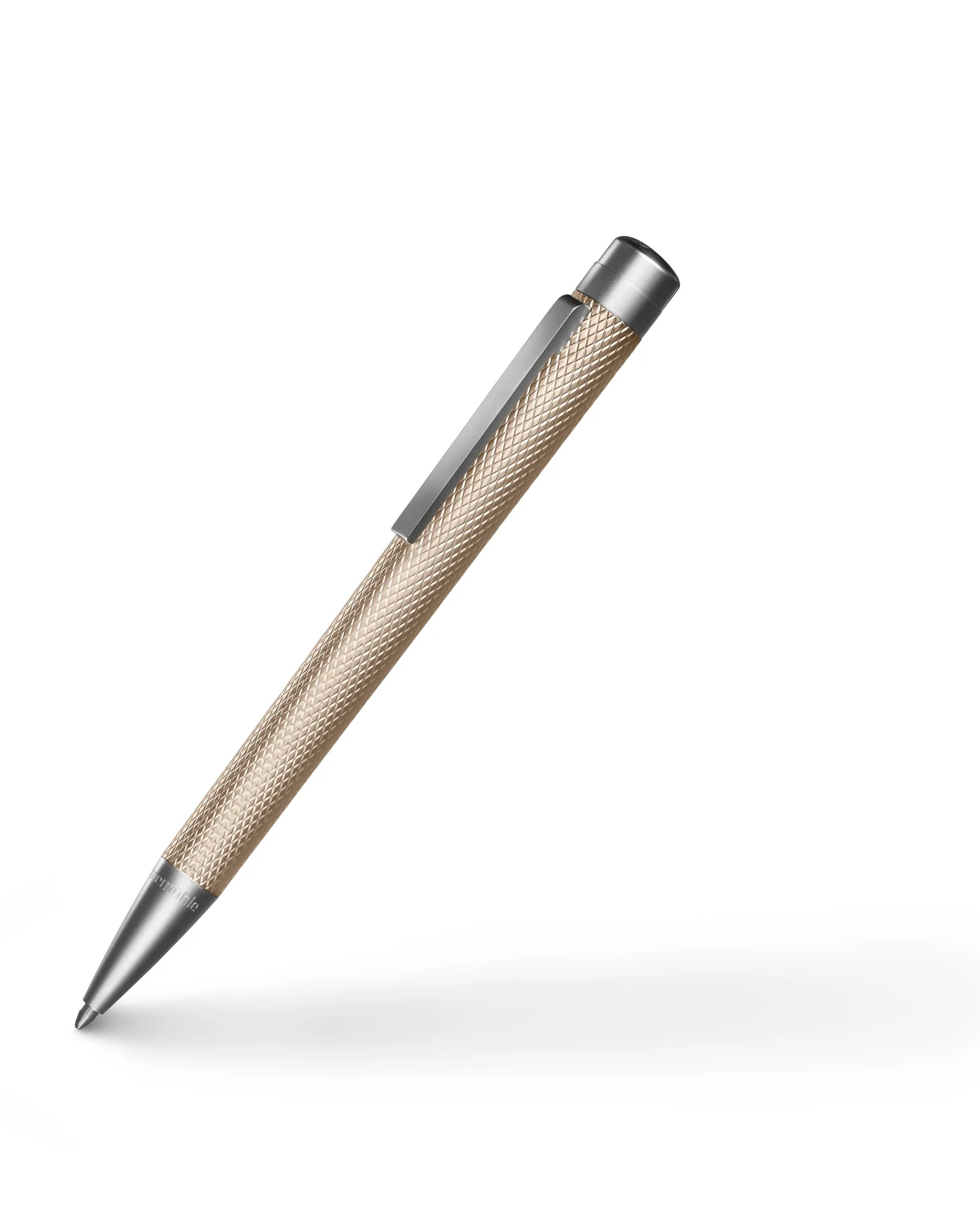pen, ballpoint, golden, knurled, clip