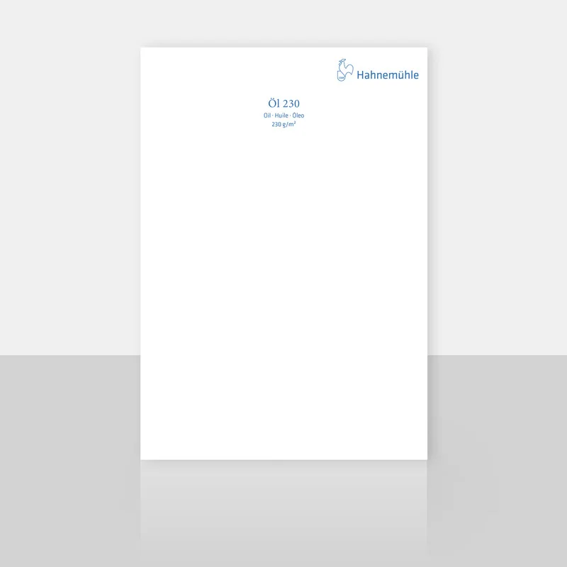 oil can, oil label, Hahnemühle, blue text, white sheet