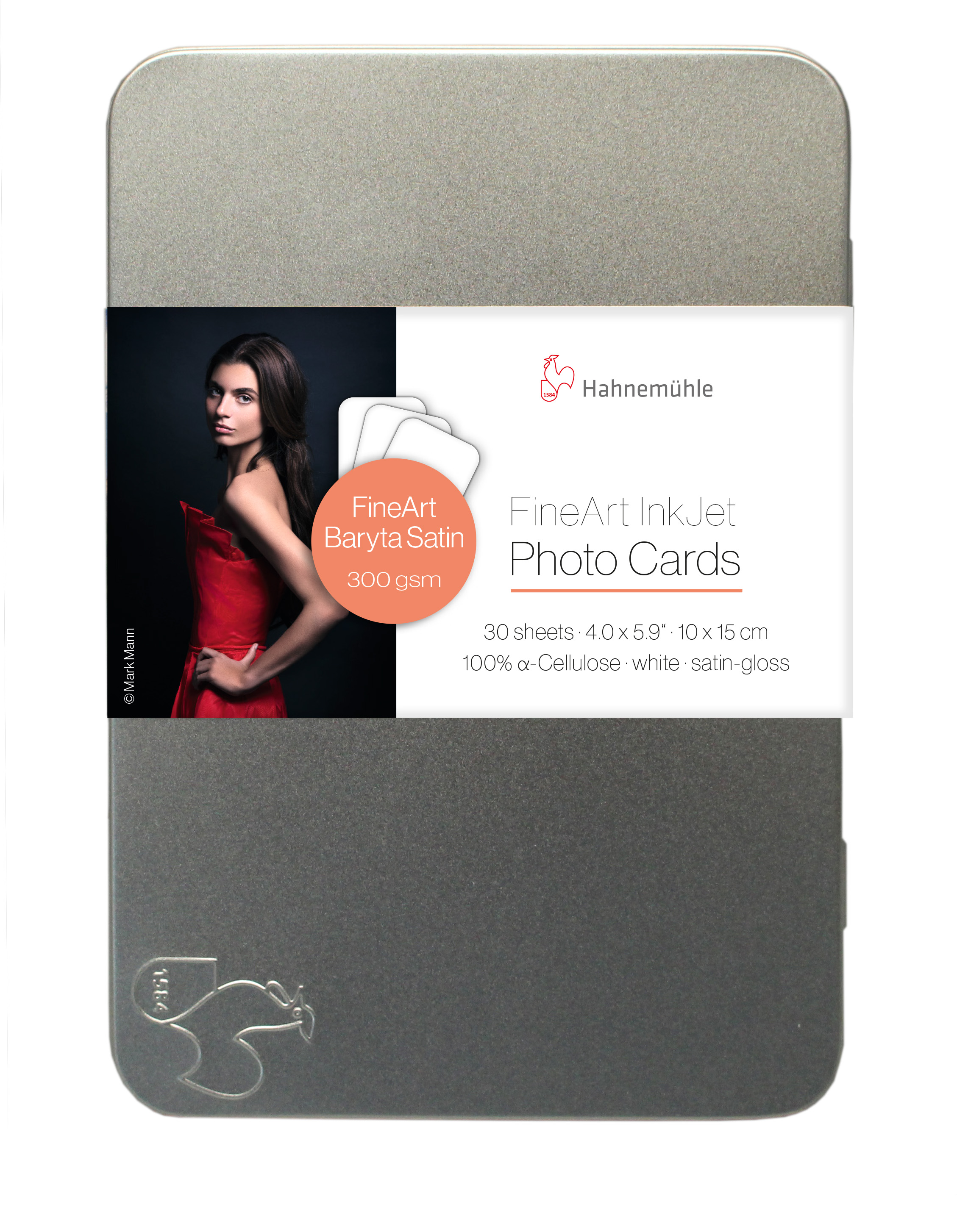 10640776-Photocards-Fine-Art-Baryta-Satin-10x15 Metallbox mit Hahnemühle Logo Gravur und Produkt Banderole