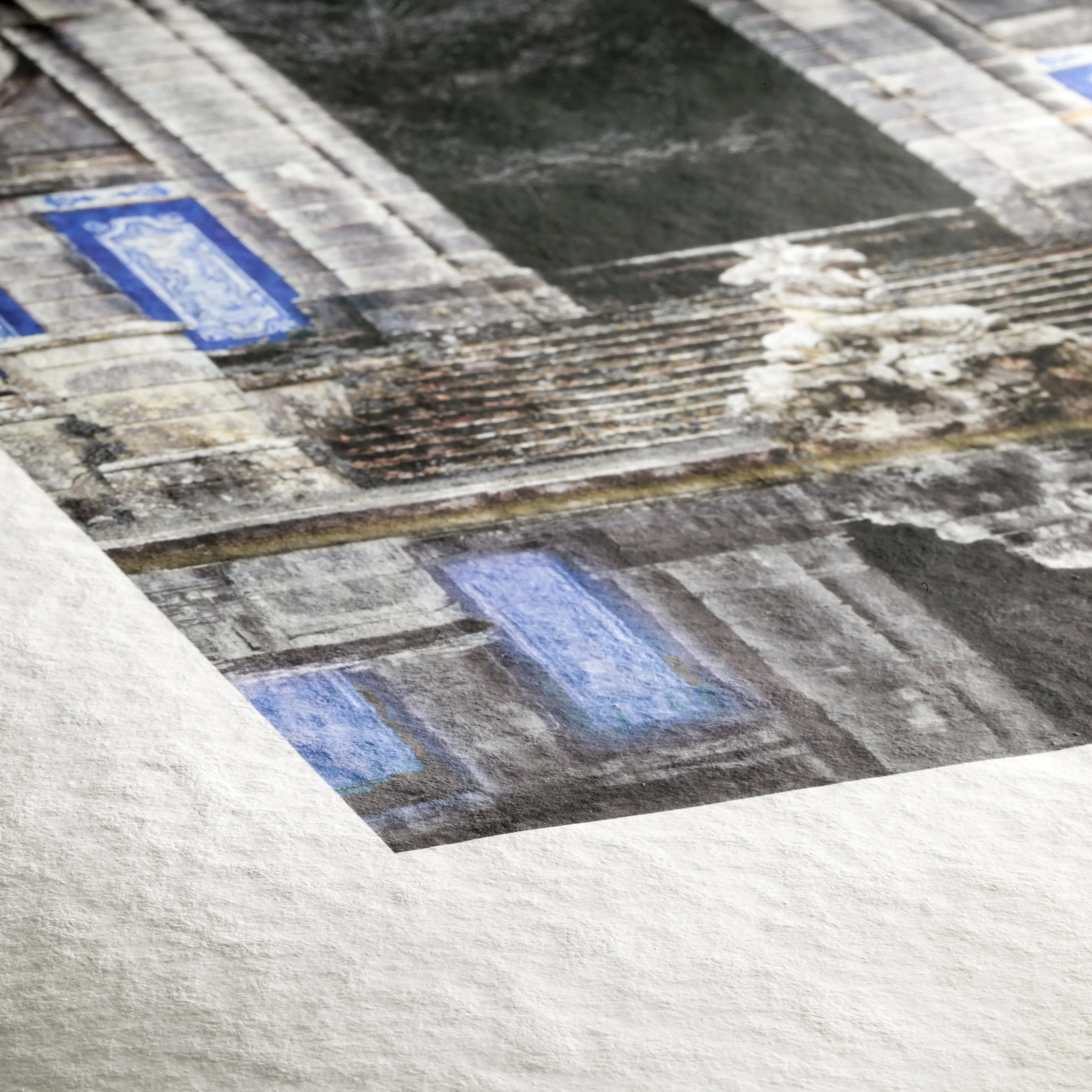 street, stone, waterfront, stairs, blue tiles