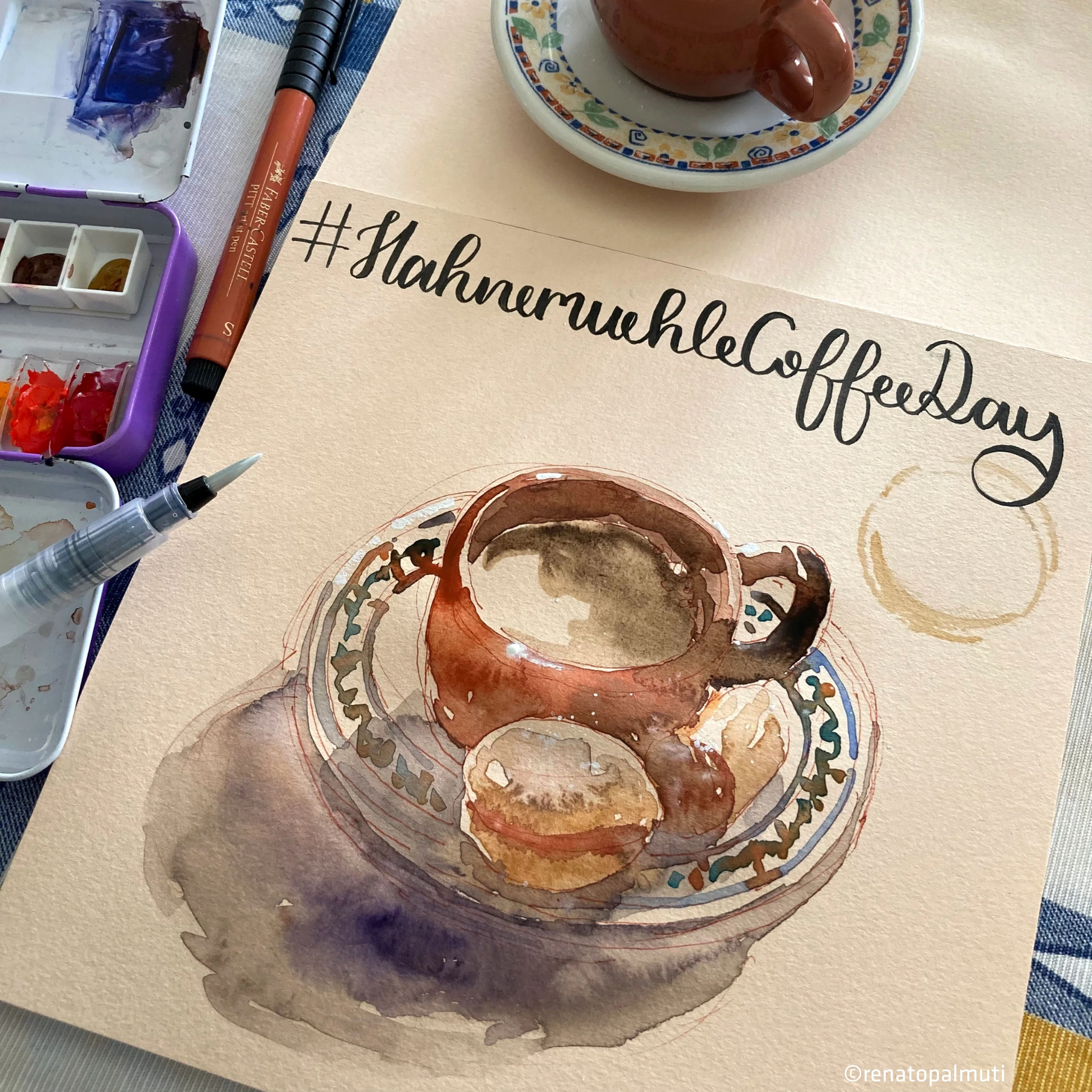 watercolor, coffee, cup, plate, art