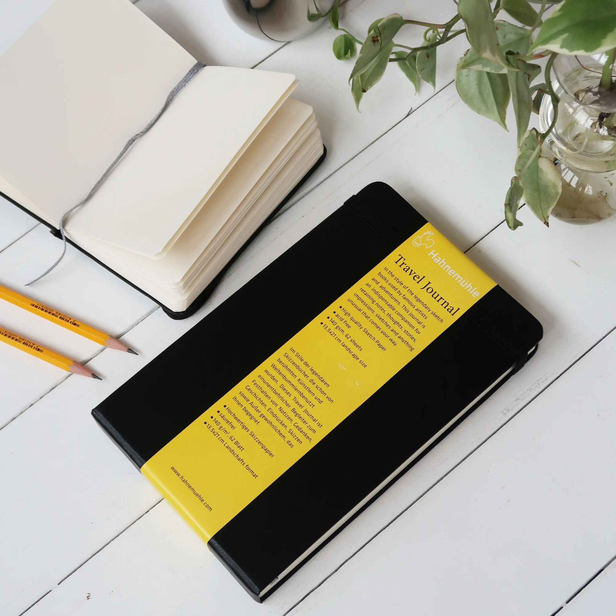journal, notebook, black, yellow, banded