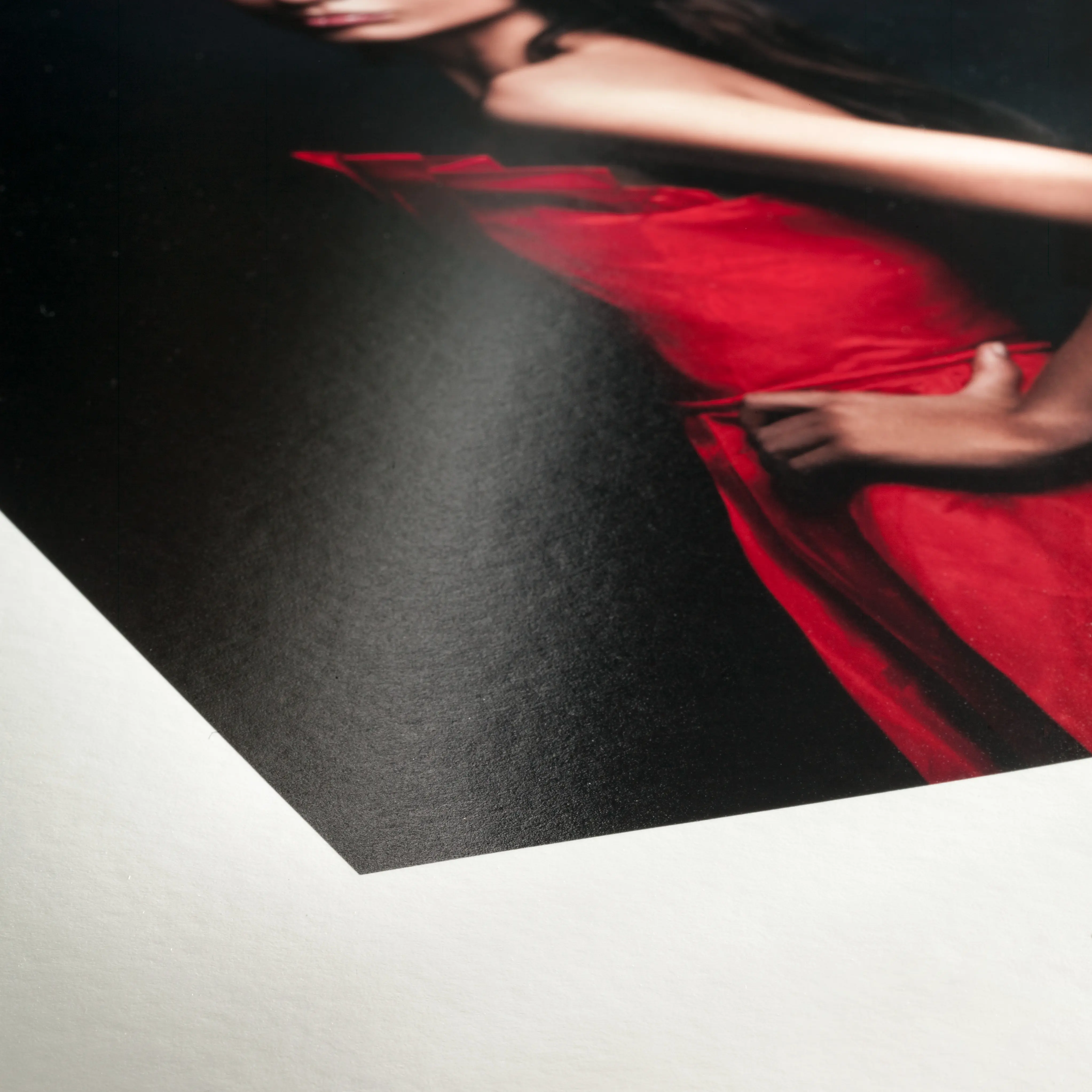 red dress, dress fabric, black background, photography art, angular corner