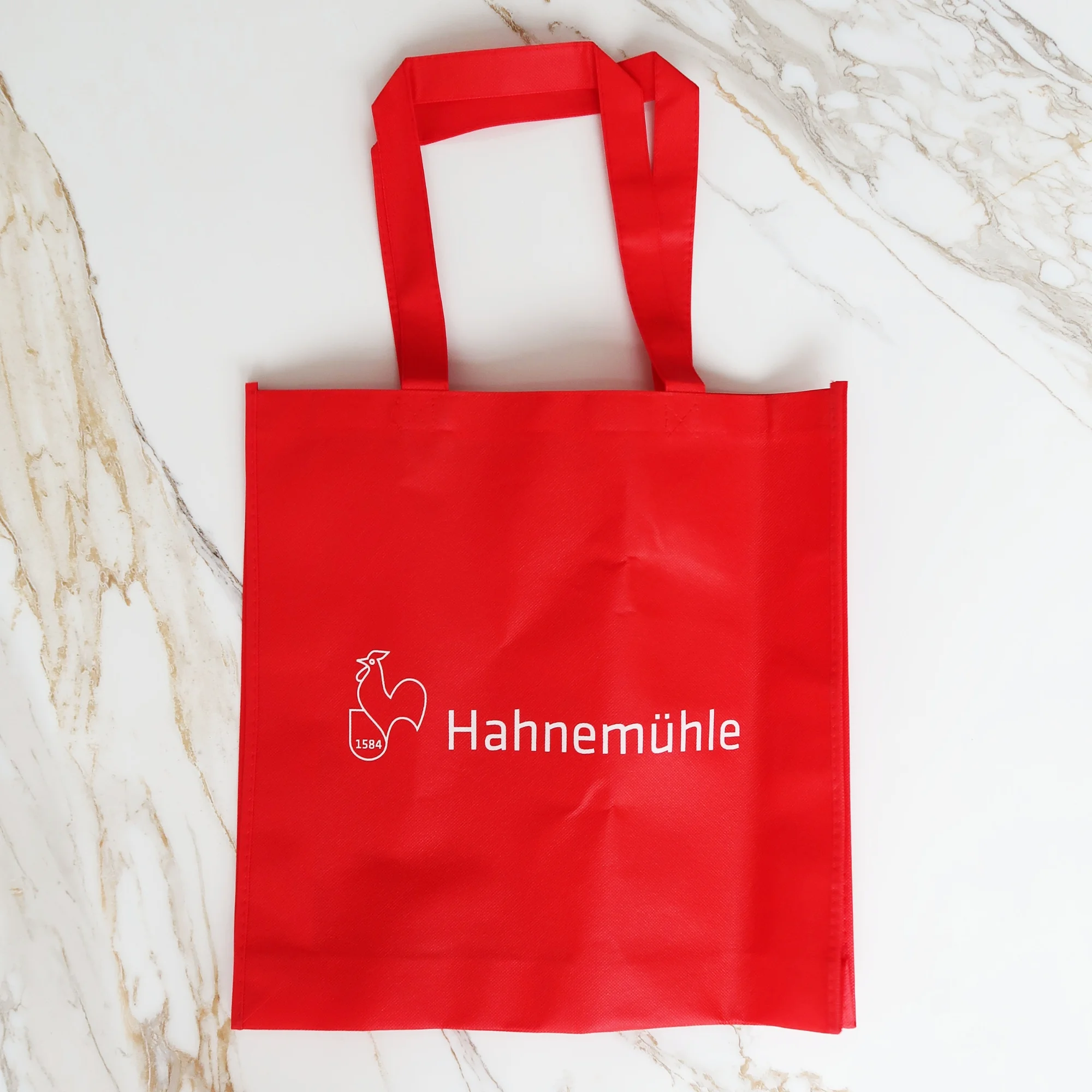 tote bag, red bag, reusable bag, logo, poultry-crest