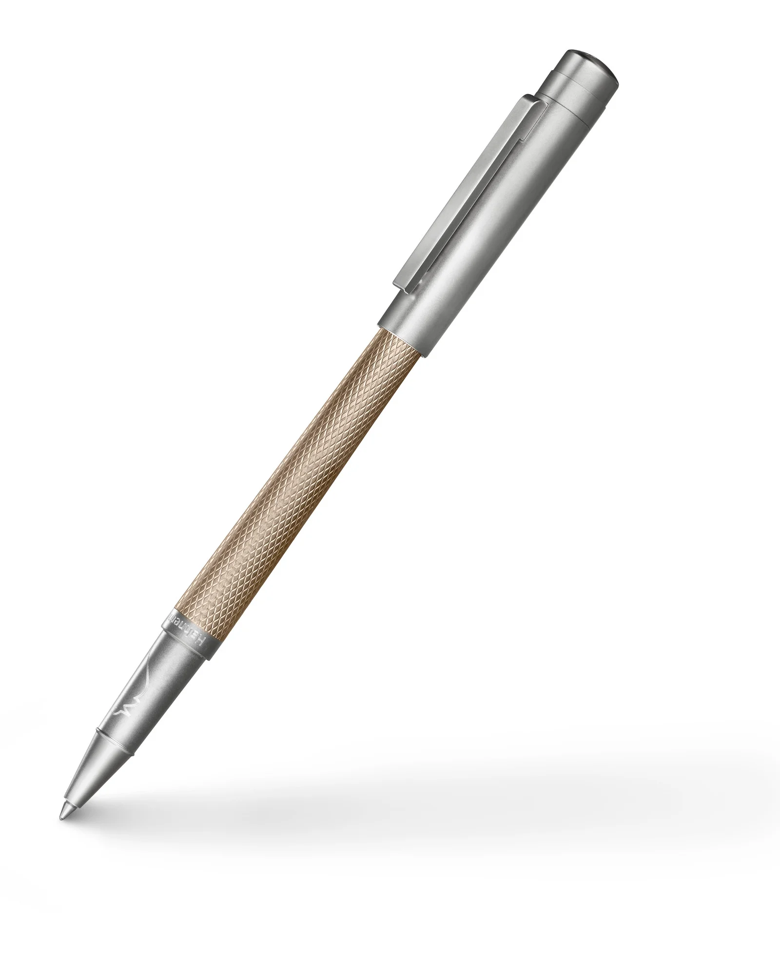 ballpoint pen, metal, golden handle, clip, mechanical pencil?
