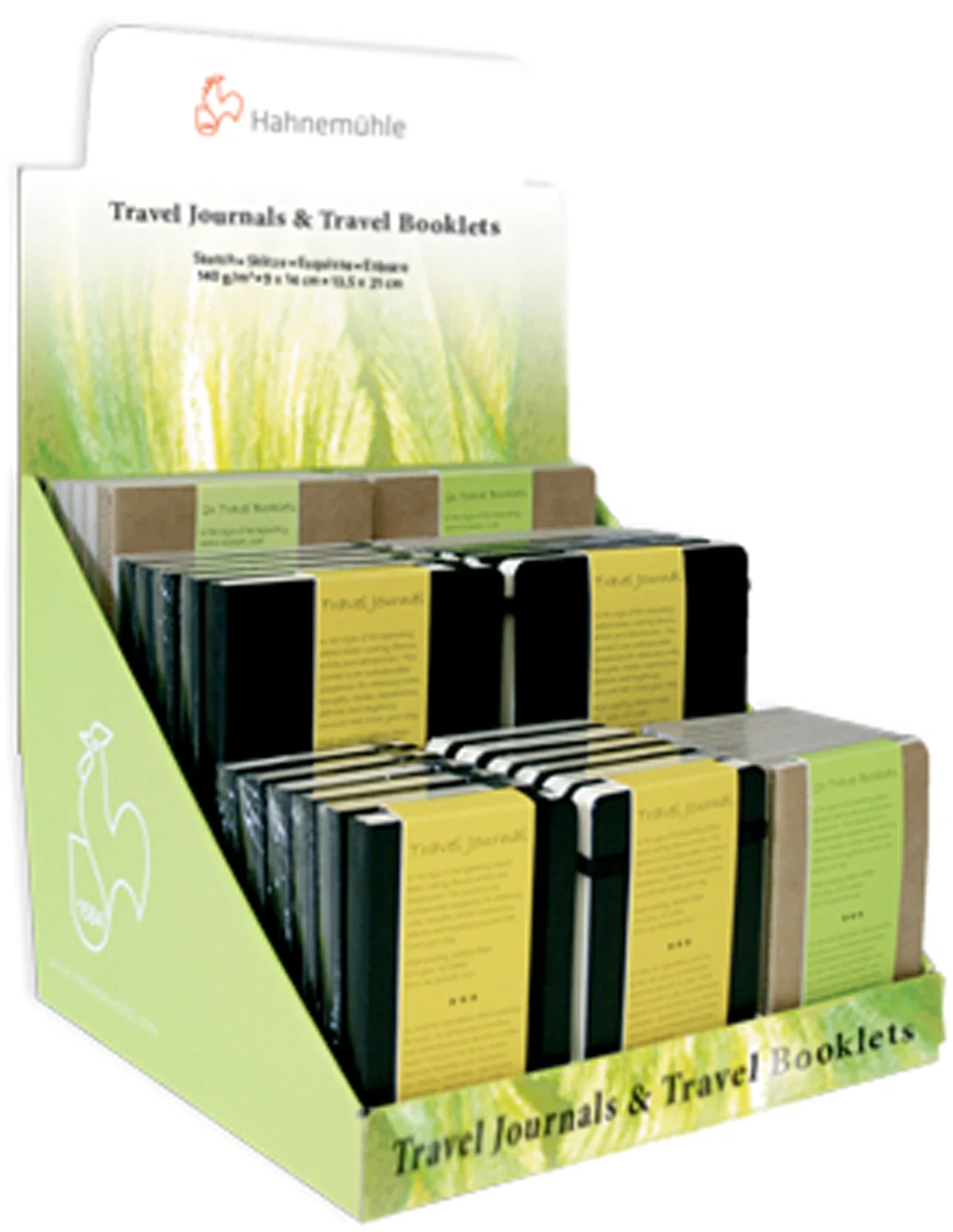travel journals, travel books, notebooks, book display, green packaging