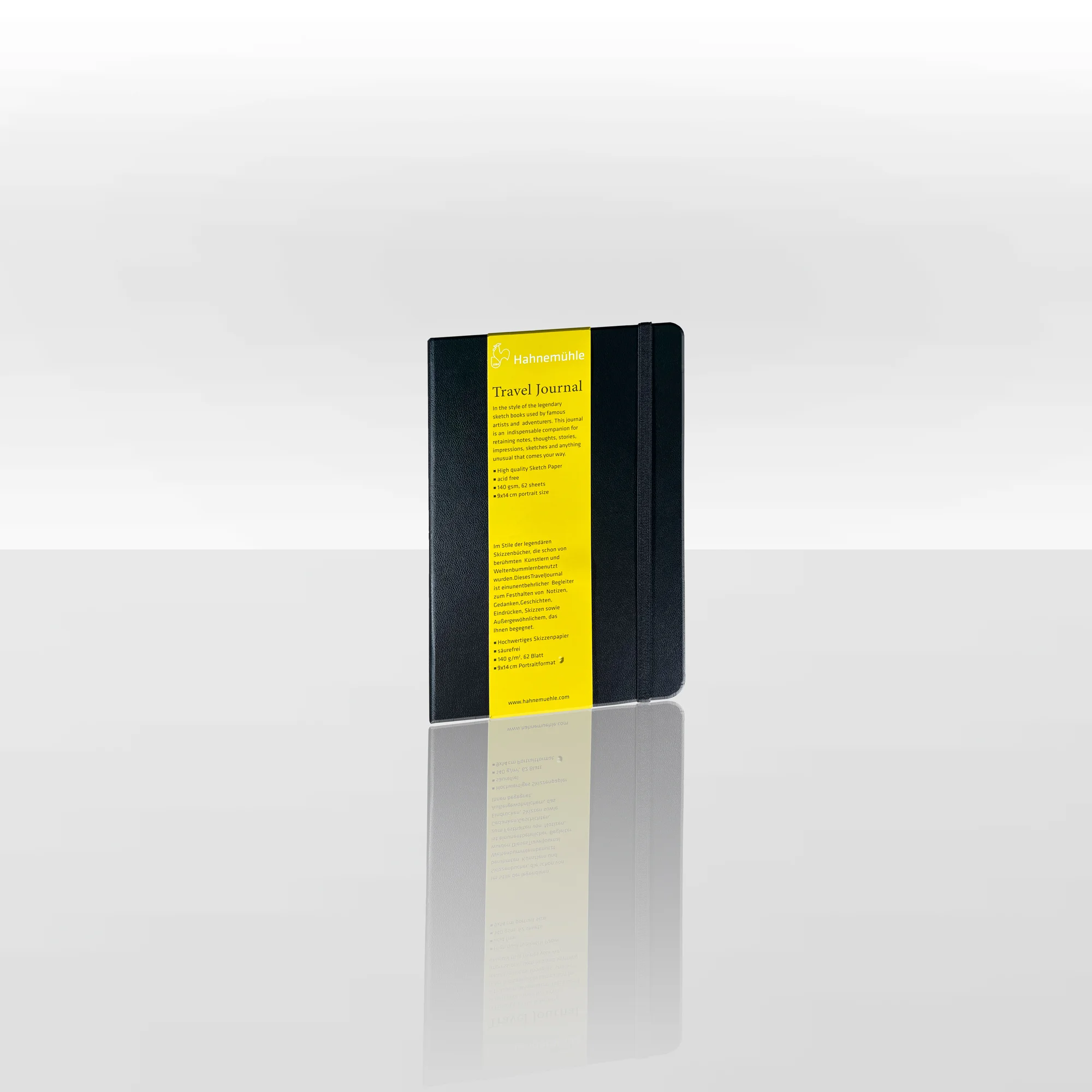 notebook, travel journal, hard cover, black, yellow label