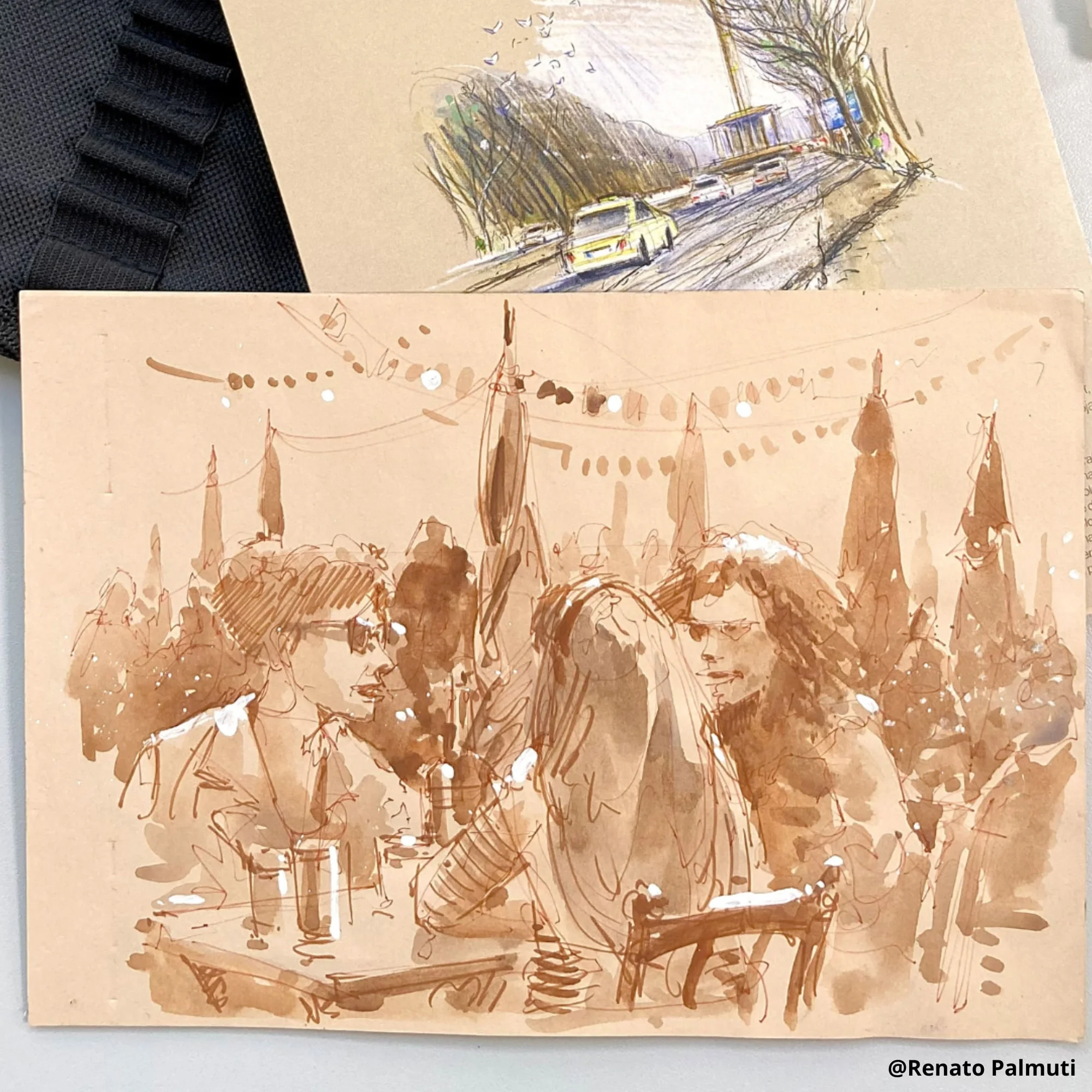  sketch,  illustration,  cafe,  people,  sepia