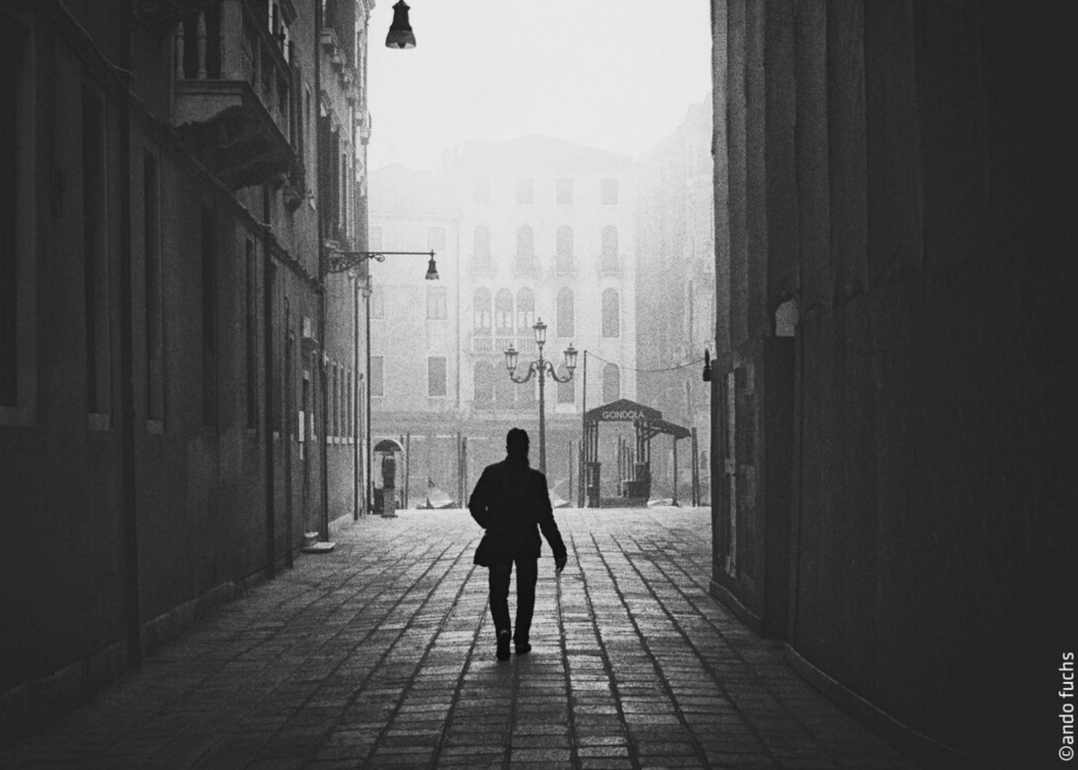 street, silhouette, fog, alley, cobblestone