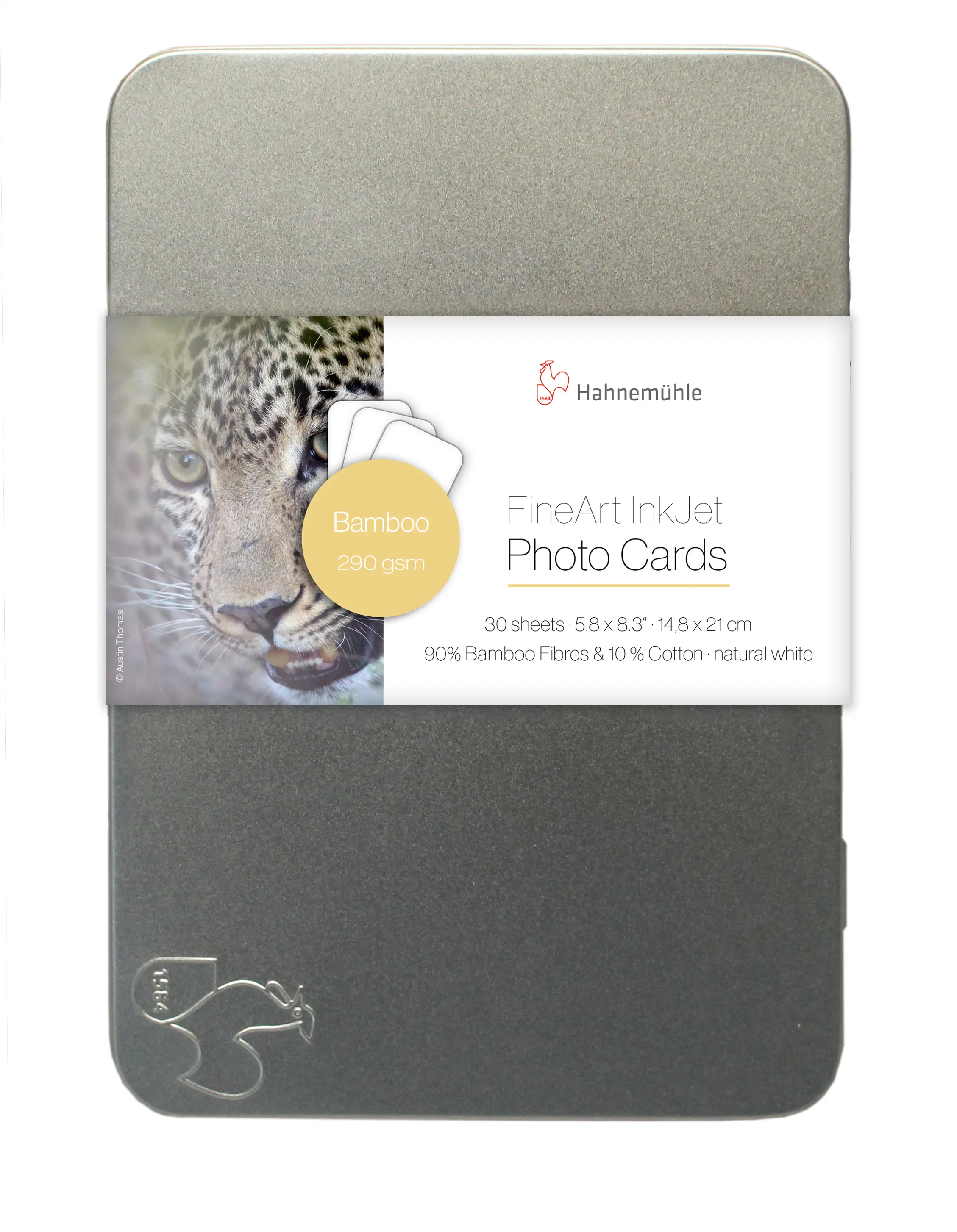 photo cards, inkjet, bamboo, 30 sheets, metal tin