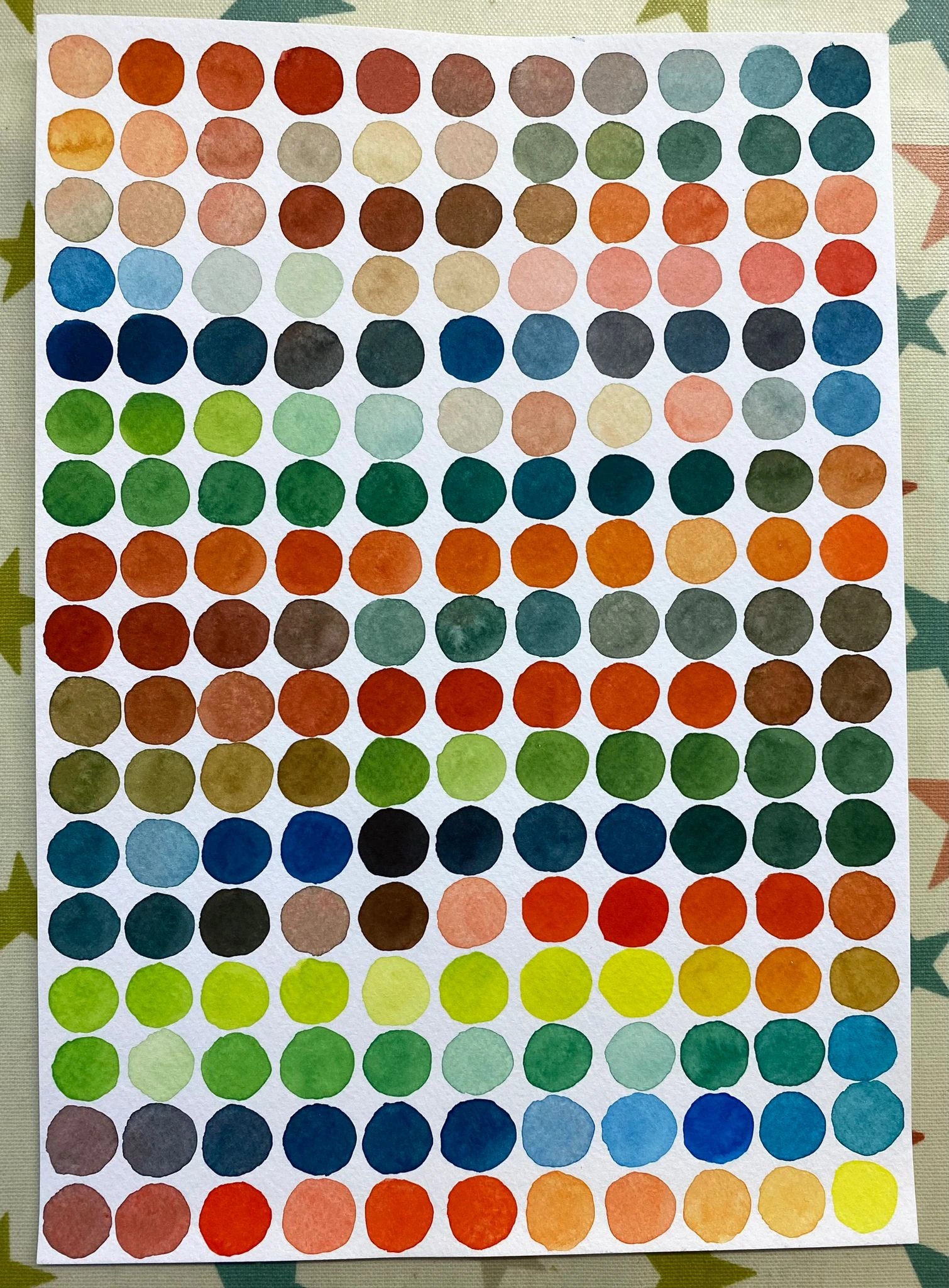 color palette, dot grid, multicolor, circles, paint sample
