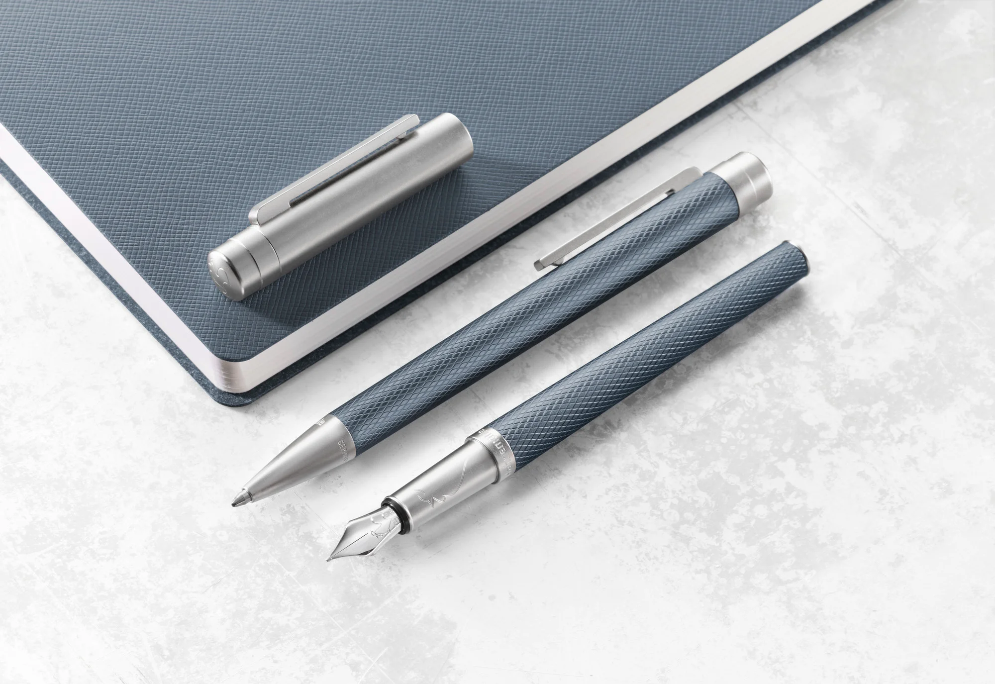 gel pen, writing set, fountain pen, blue, metal grip