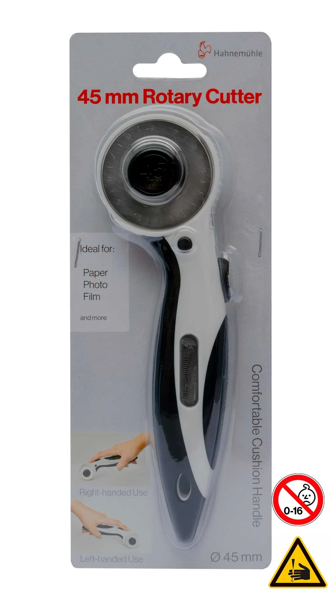 rotary cutter, 45 mm, handheld, cushioned handle, carded packaging