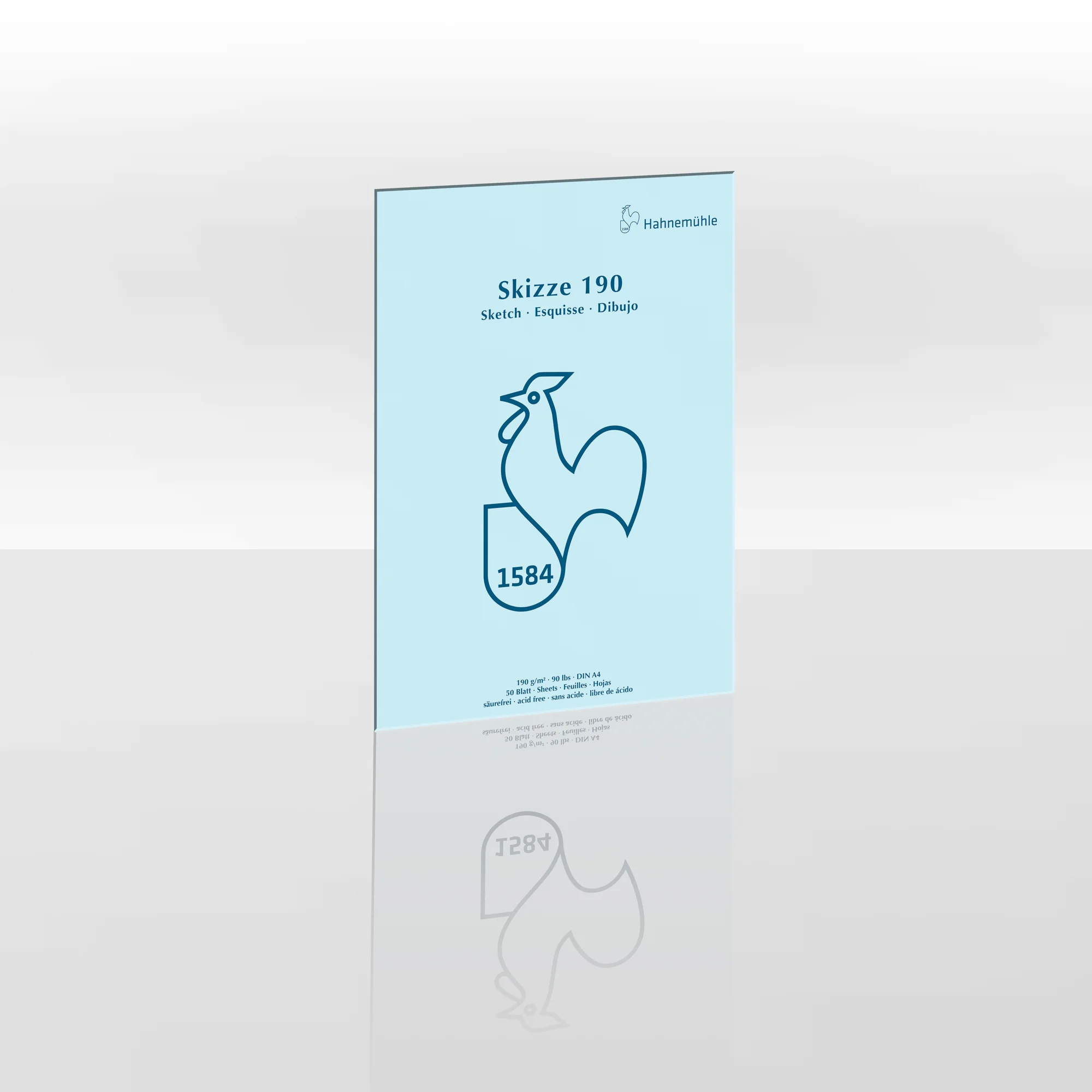 sketchbook, blue poster, rooster illustration, 1584, DIN A4