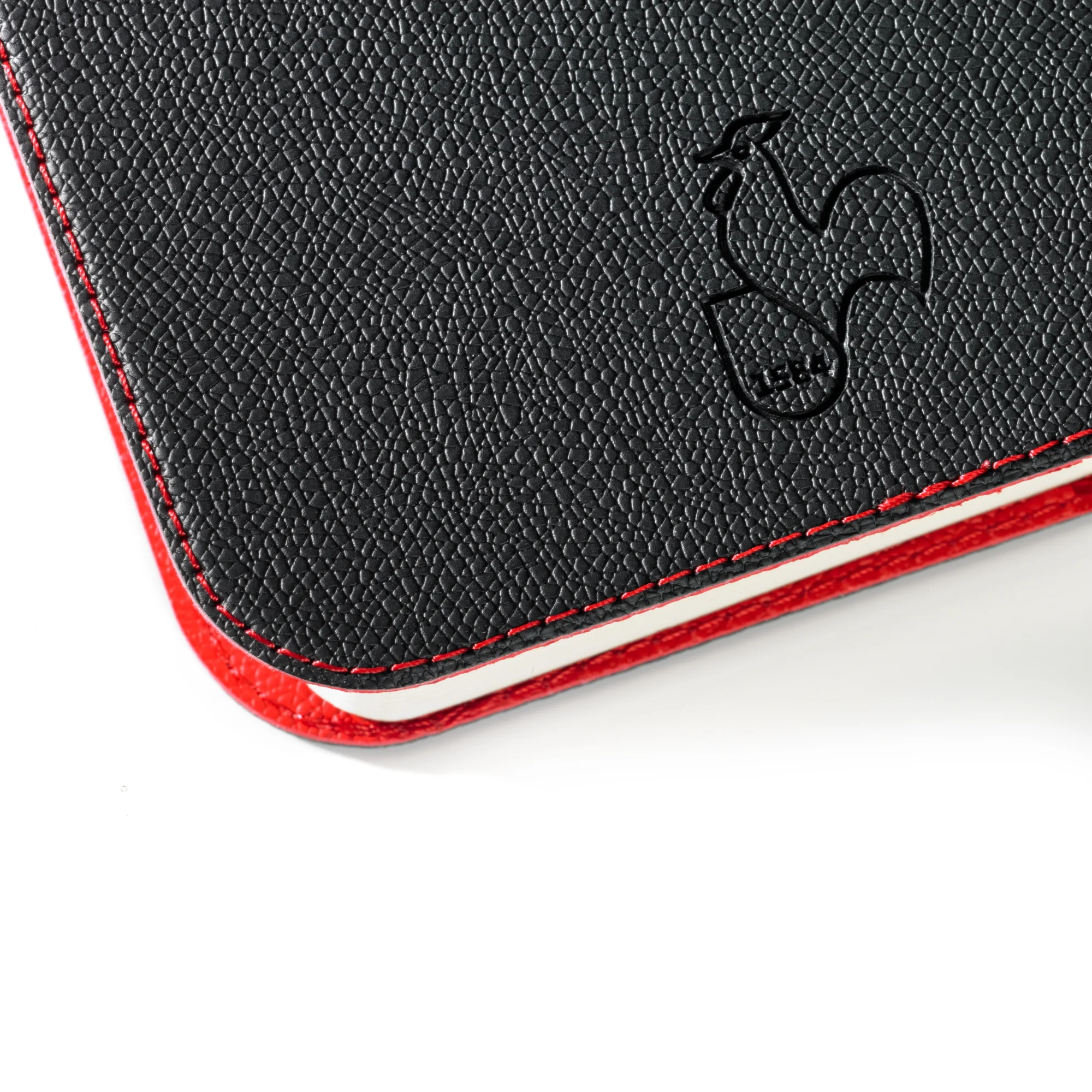 wallet, black, pebbled, red-edge, logo