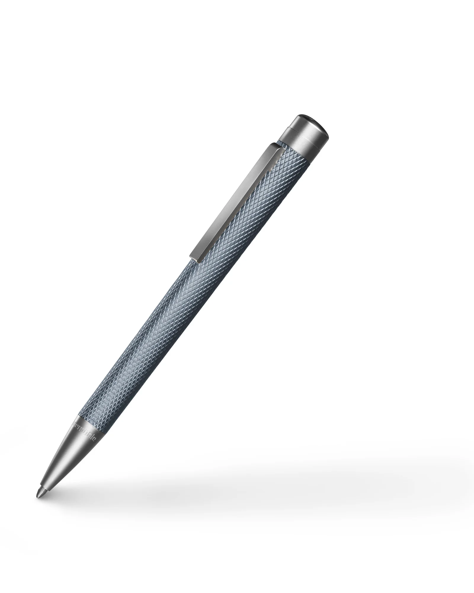 ballpoint, pen, metal, knurled, blue-gray