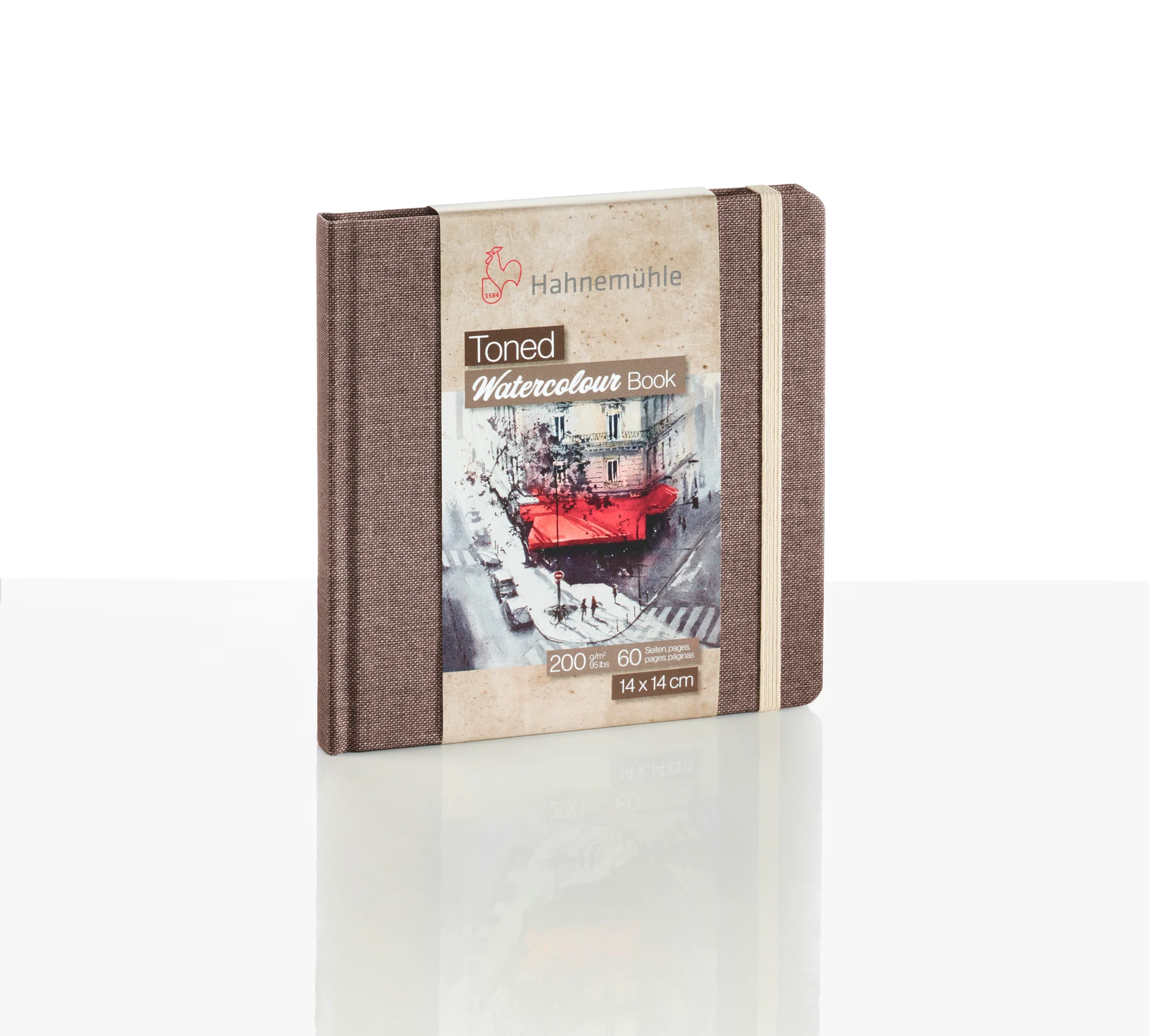 watercolor, notebook, brown, elastic-closure, 14x14cm