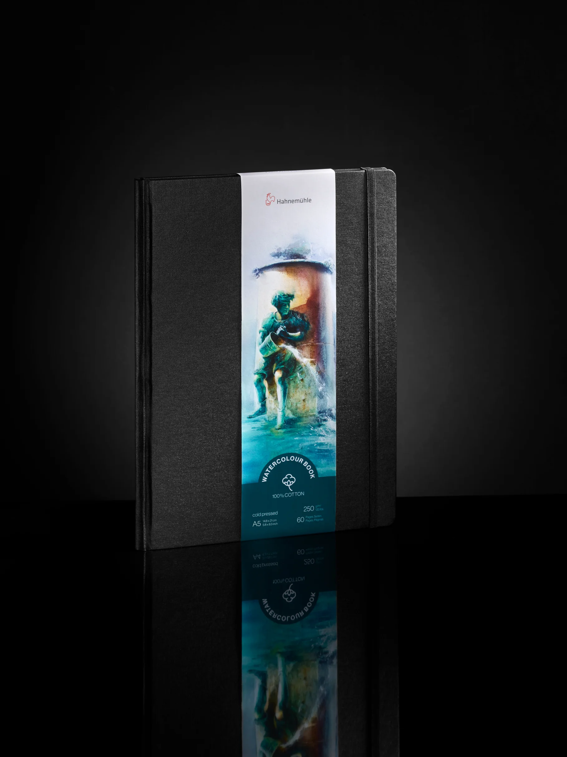 portfolio, watercolor book, artist notebook, black cover, A5 size