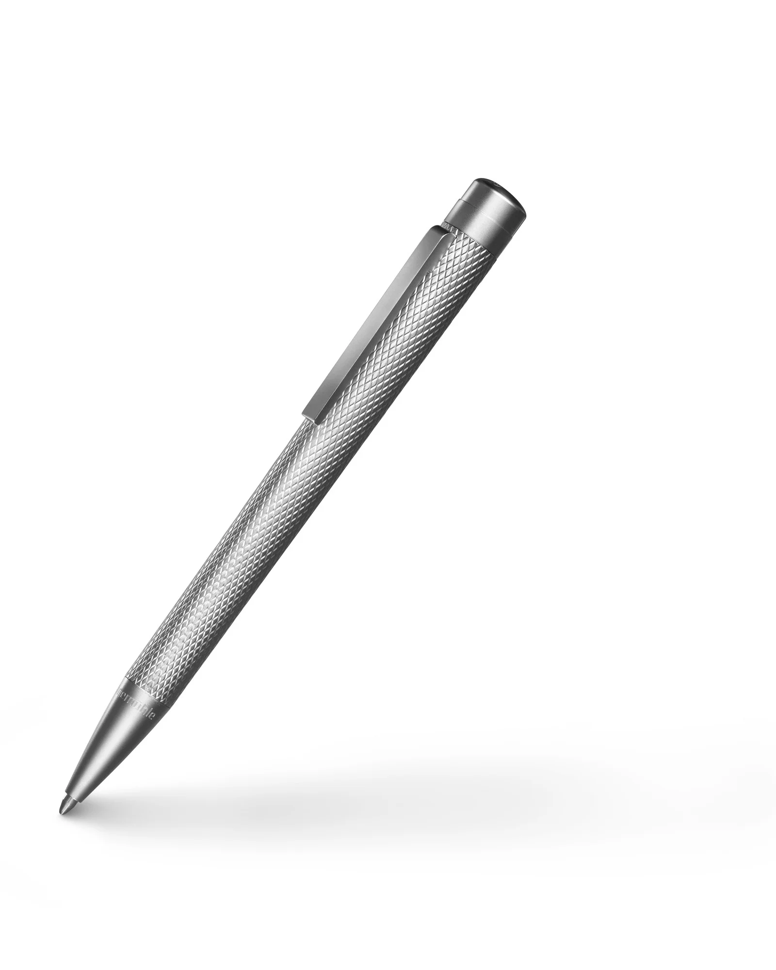 ballpoint pen, metallic, knurled grip, clip, retractable